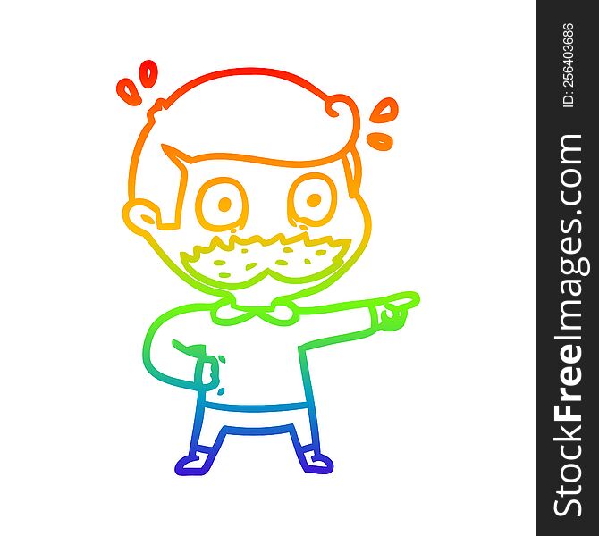 Rainbow Gradient Line Drawing Cartoon Man With Mustache Shocked