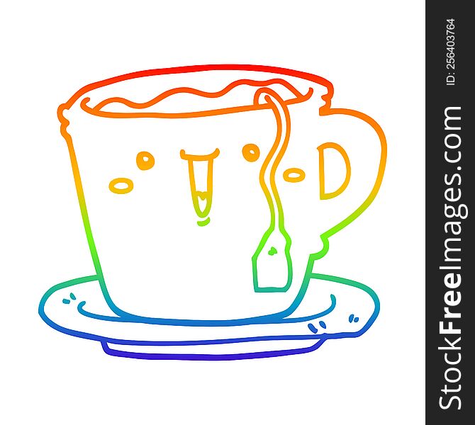 Rainbow Gradient Line Drawing Cute Cartoon Cup And Saucer