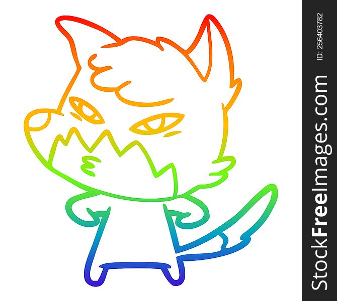 Rainbow Gradient Line Drawing Clever Cartoon Fox