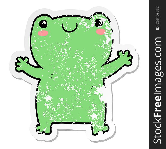 Distressed Sticker Of A Cute Cartoon Frog