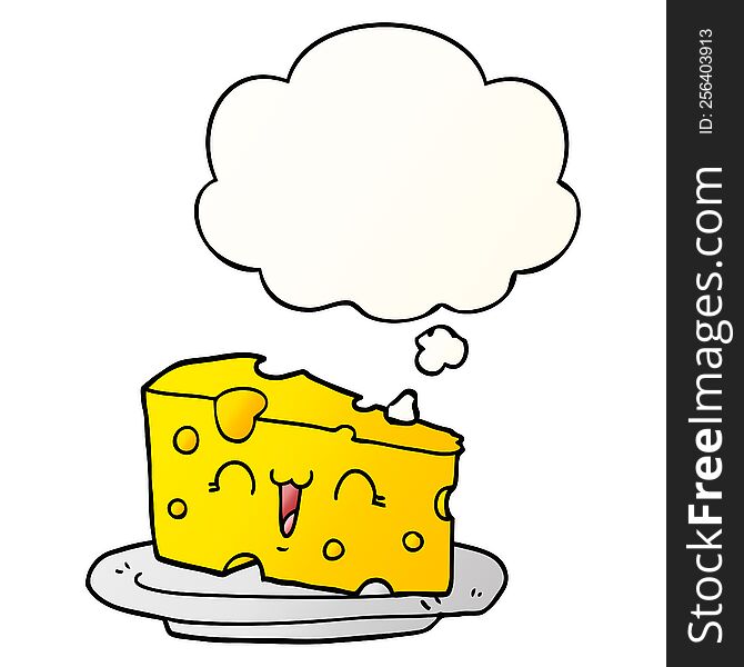 Cute Cartoon Cheese And Thought Bubble In Smooth Gradient Style