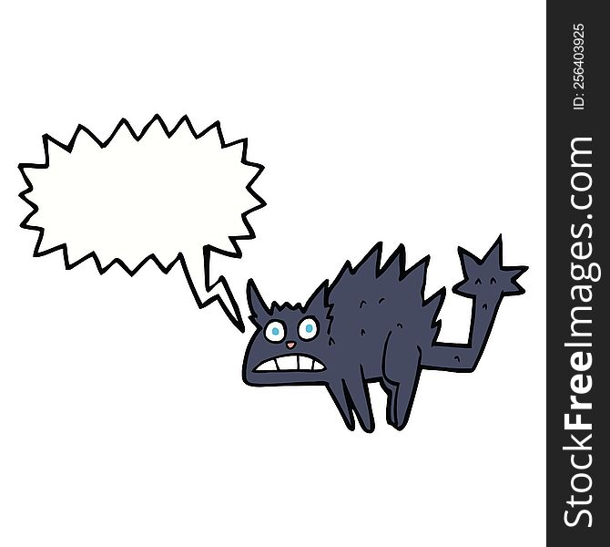 cartoon frightened black cat with speech bubble