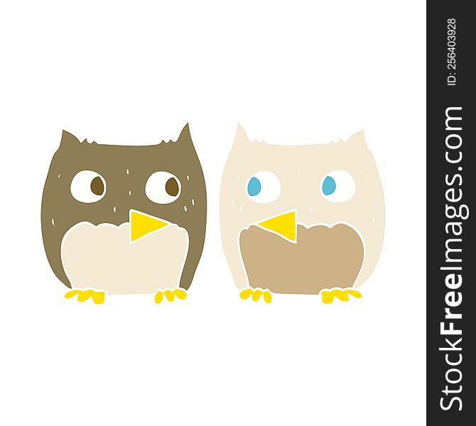 Flat Color Illustration Of A Cute Cartoon Owls