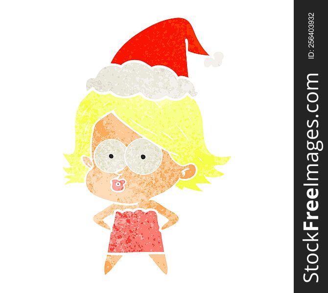 Retro Cartoon Of A Girl Pouting Wearing Santa Hat