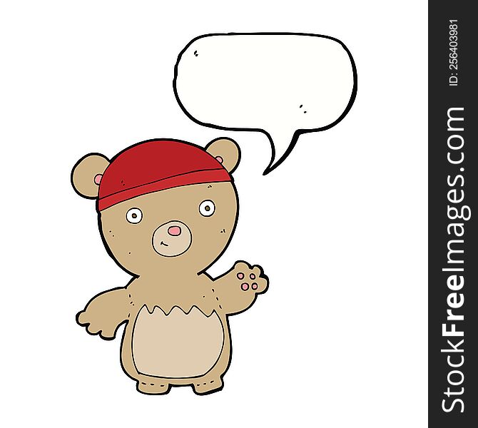 Cartoon Teddy Bear Wearing Hat With Speech Bubble