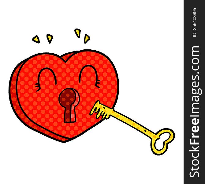 cartoon heart with key. cartoon heart with key