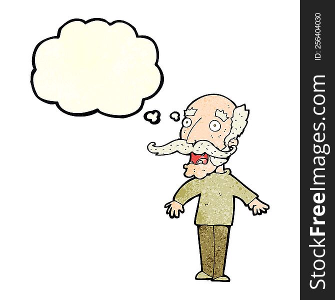 cartoon old man gasping in surprise with thought bubble