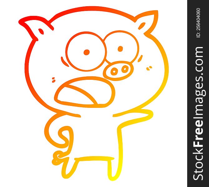 Warm Gradient Line Drawing Cartoon Pig Shouting