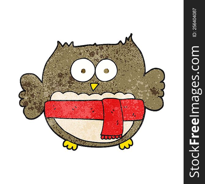 Textured Cartoon Owl Wearing Scarf