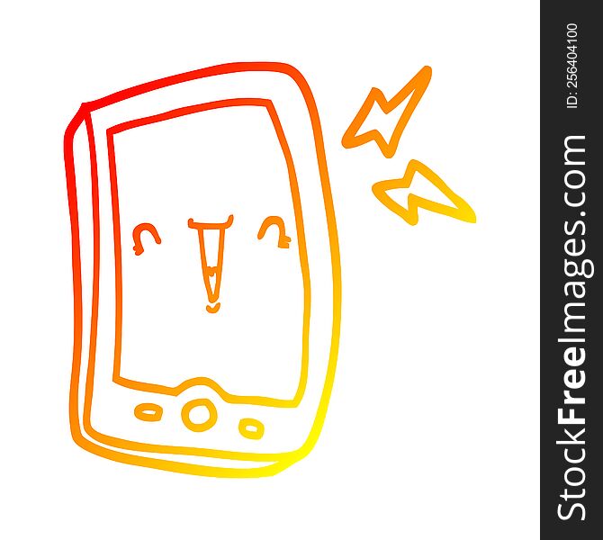 warm gradient line drawing of a cute cartoon mobile phone