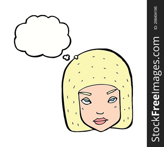 Cartoon Annoyed Female Face With Thought Bubble