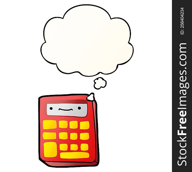 cartoon calculator and thought bubble in smooth gradient style