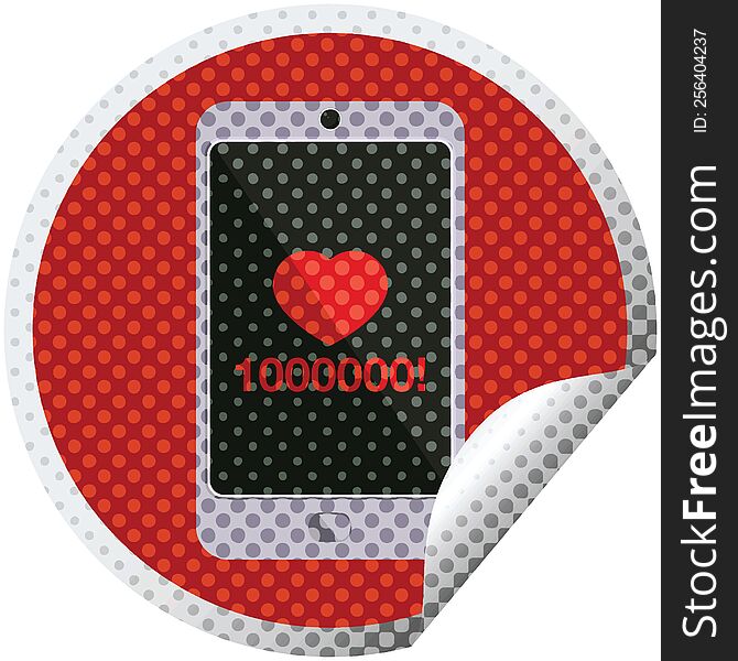 mobile phone showing 1000000 likes graphic vector illustration circular sticker. mobile phone showing 1000000 likes graphic vector illustration circular sticker