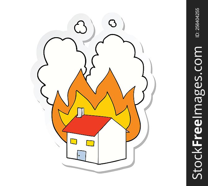 sticker of a cartoon burning house