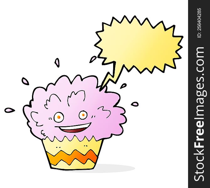 Cartoon Exploding Cupcake With Speech Bubble