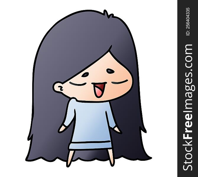 freehand drawn gradient cartoon of cute kawaii long haired girl