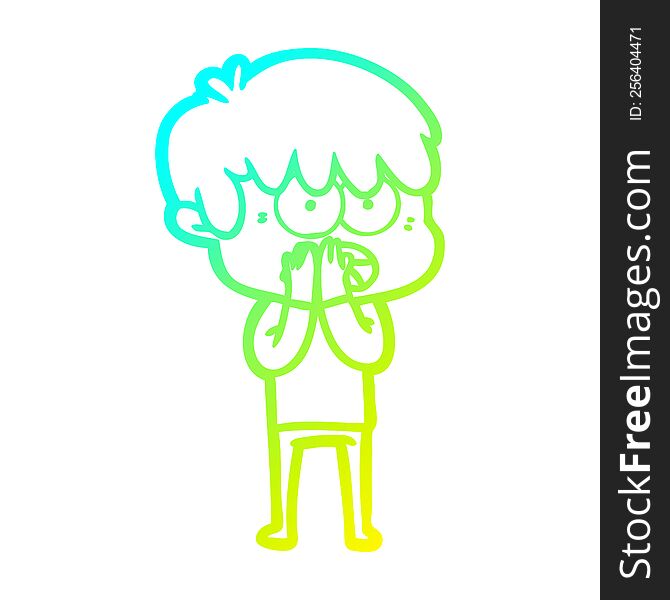 cold gradient line drawing of a worried cartoon boy