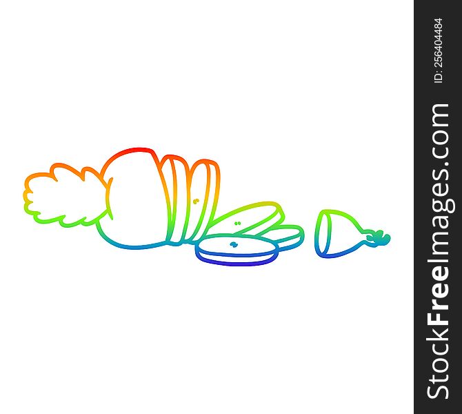 rainbow gradient line drawing of a cartoon carrot chopped