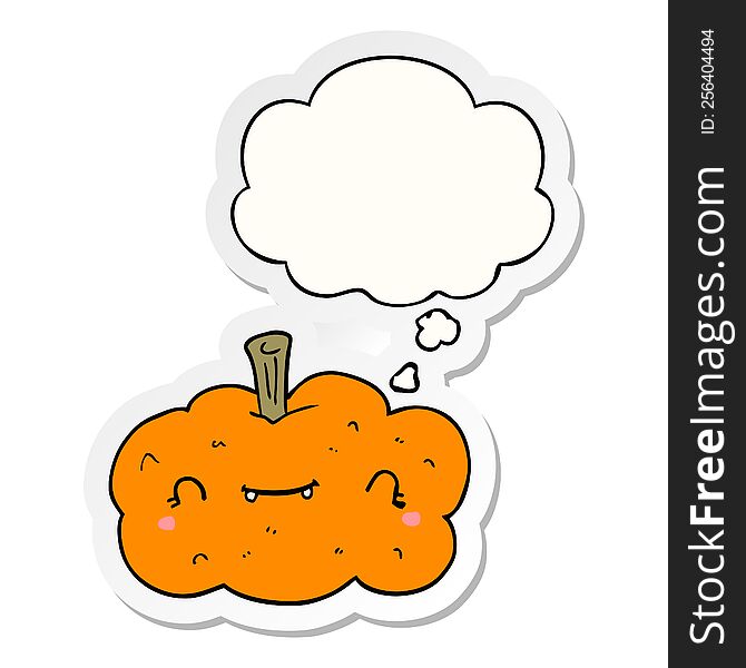 Cartoon Pumpkin And Thought Bubble As A Printed Sticker