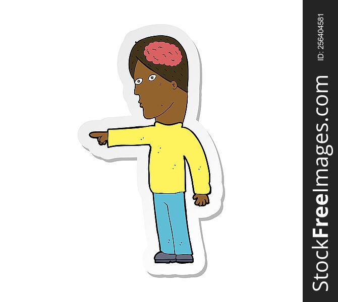 sticker of a cartoon clever man pointing