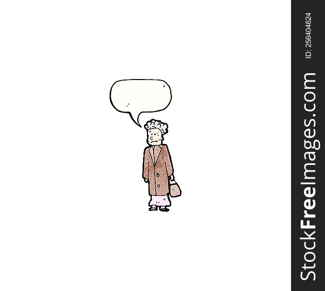cartoon old woman with speech bubble