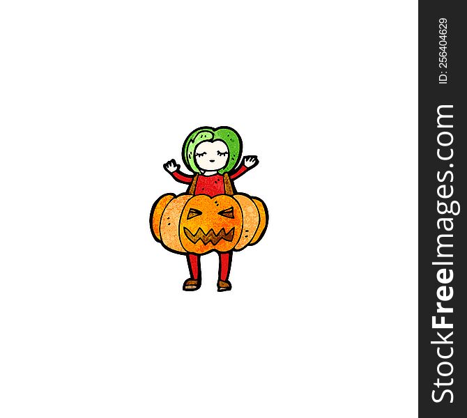 cartoon woman wearing pumpkin outfit