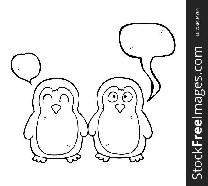 freehand drawn speech bubble cartoon birds holding hands