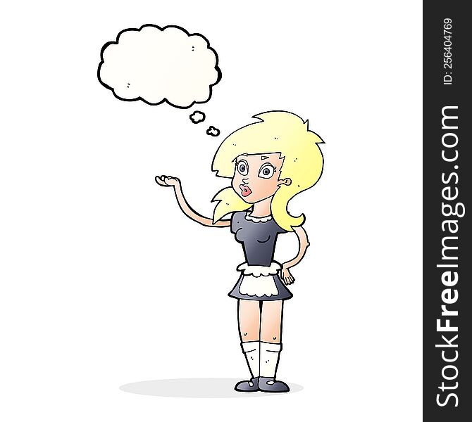 Cartoon Pretty Waitress With Thought Bubble