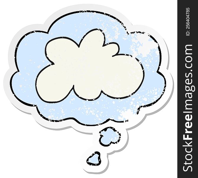 Cartoon Decorative Cloud Symbol And Thought Bubble As A Distressed Worn Sticker