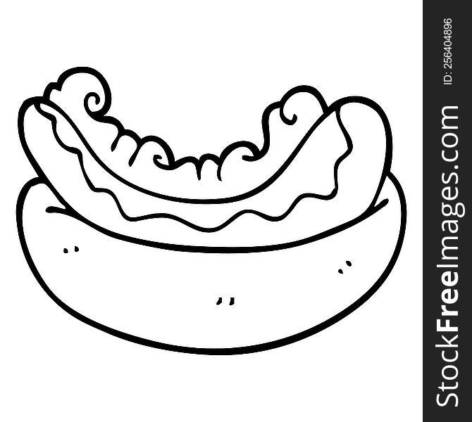 Line Drawing Cartoon Hotdog In A Bun