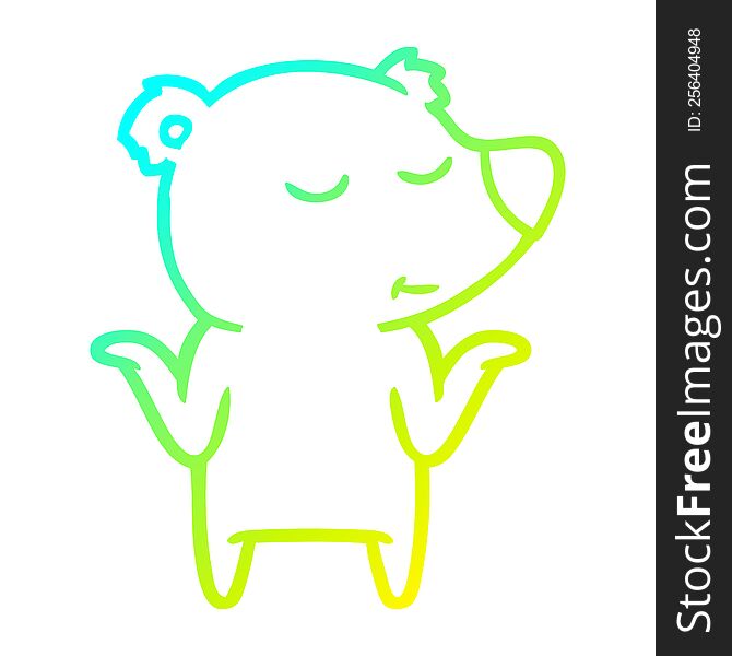 Cold Gradient Line Drawing Happy Cartoon Bear Shrugging Shoulders