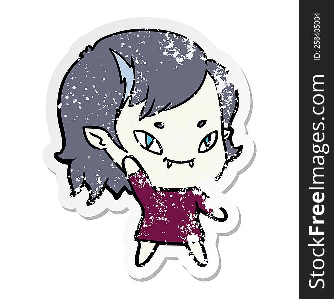 Distressed Sticker Of A Cartoon Friendly Vampire Girl