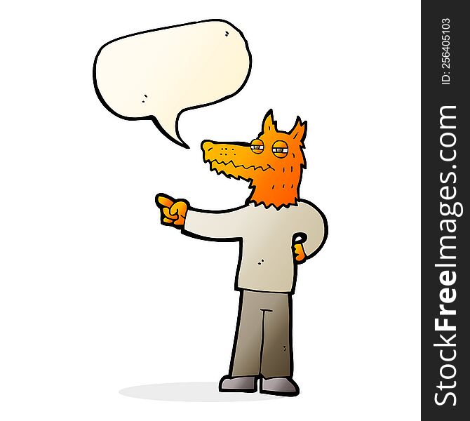 Cartoon Pointing Fox Man With Speech Bubble