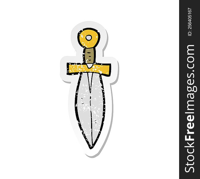 Retro Distressed Sticker Of A Cartoon Old Dagger