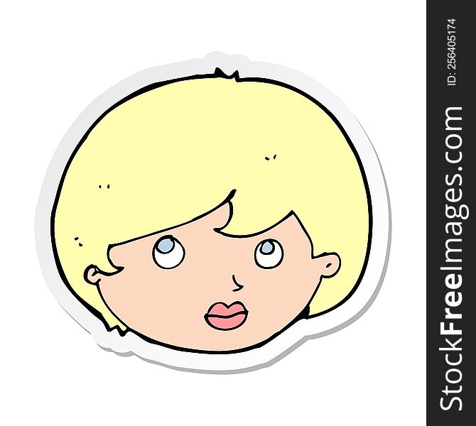 sticker of a cartoon female face looking upwards