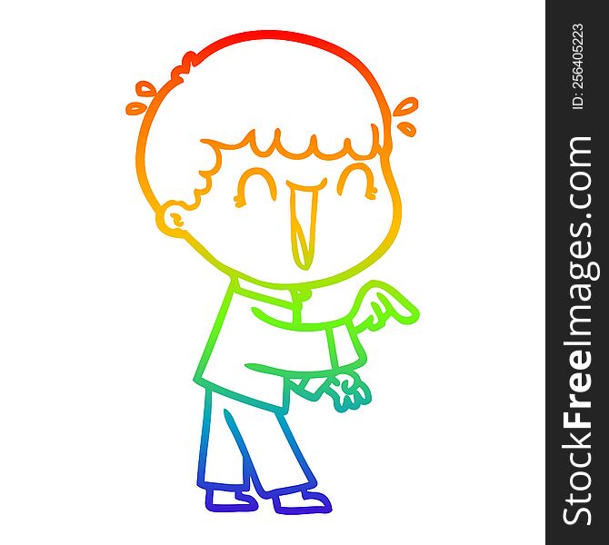 Rainbow Gradient Line Drawing Laughing Cartoon Man Pointing Finger