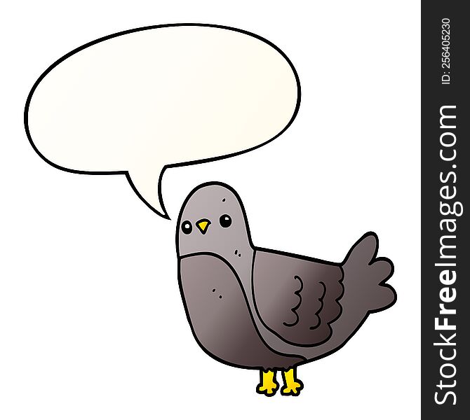 cartoon bird with speech bubble in smooth gradient style