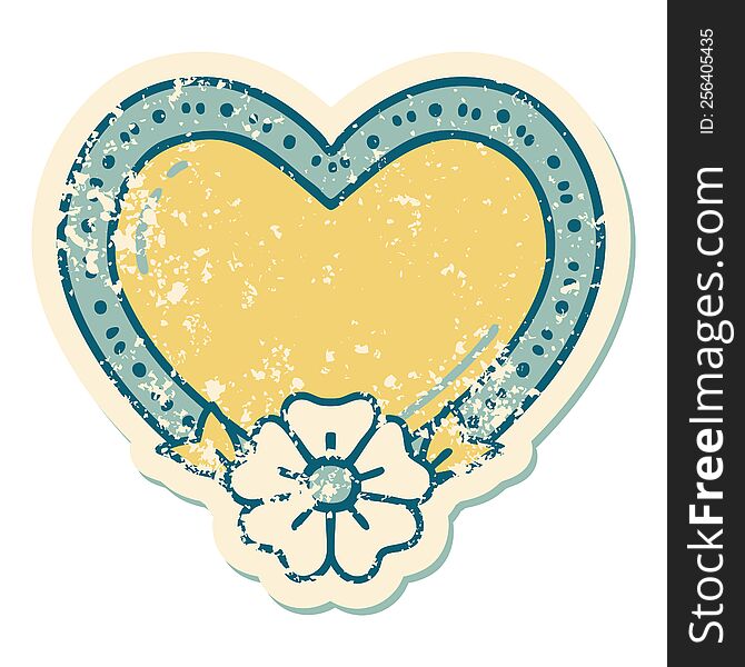 iconic distressed sticker tattoo style image of a heart and flower. iconic distressed sticker tattoo style image of a heart and flower