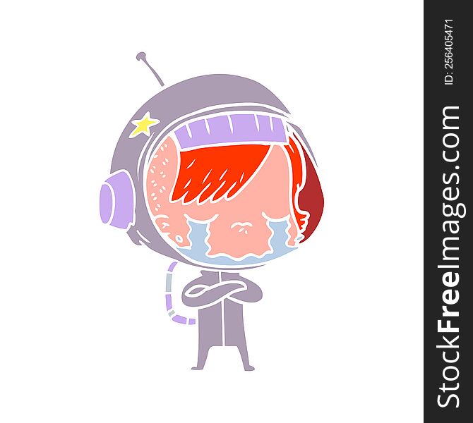 flat color style cartoon crying astronaut girl