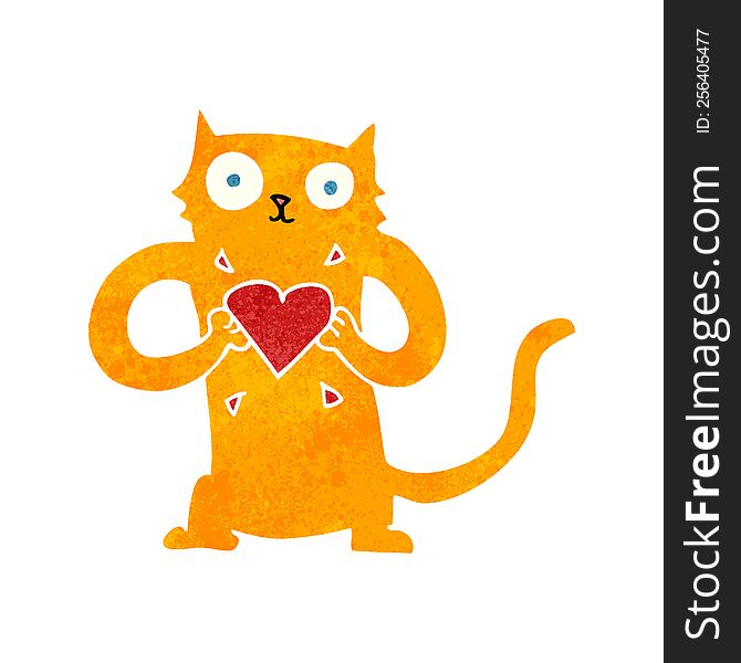 Retro Cartoon Cat With Love Heart