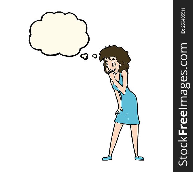 cartoon woman laughing with thought bubble