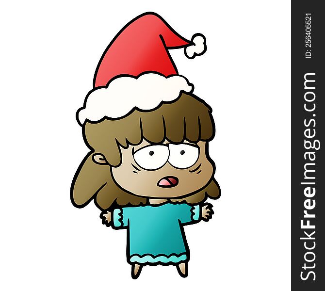 Gradient Cartoon Of A Tired Woman Wearing Santa Hat
