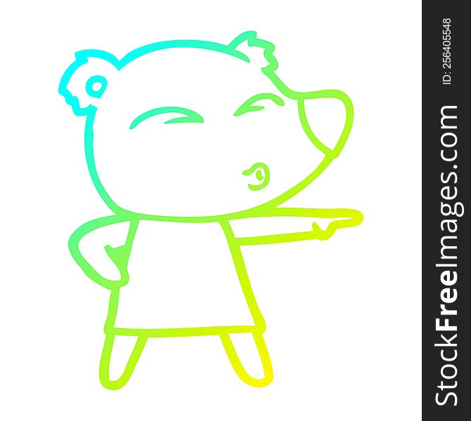 Cold Gradient Line Drawing Cartoon Whistling Bear In Dress