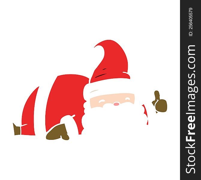 flat color style cartoon sleepy santa giving thumbs up symbol