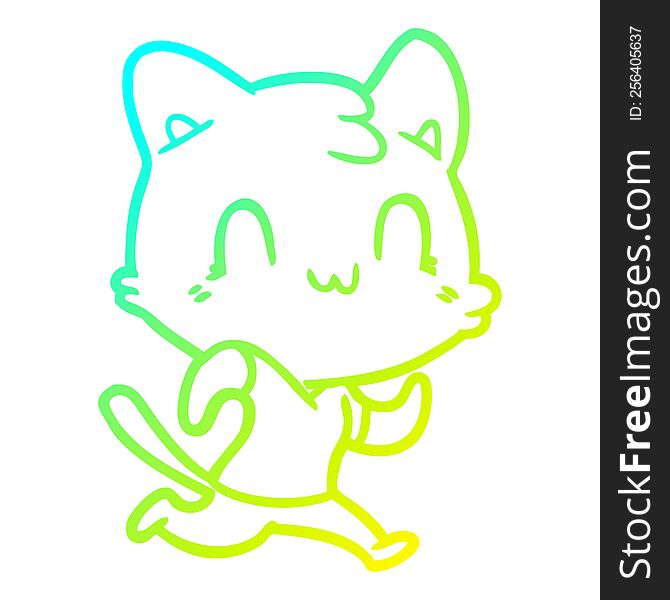 Cold Gradient Line Drawing Cartoon Happy Cat Running