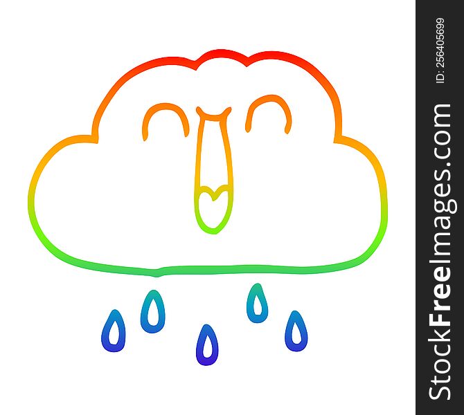 rainbow gradient line drawing of a happy cartoon rain cloud