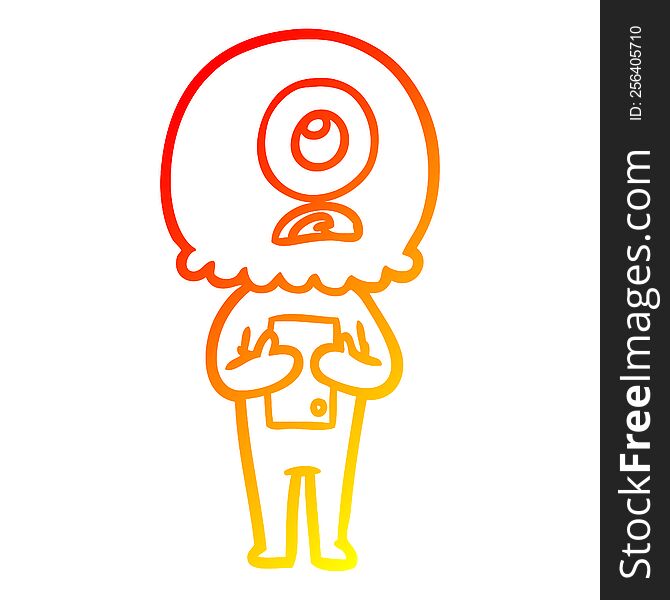 Warm Gradient Line Drawing Cartoon Cyclops Alien Spaceman