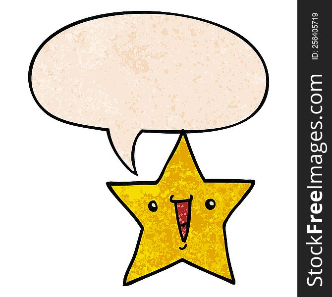 Cartoon Star And Speech Bubble In Retro Texture Style