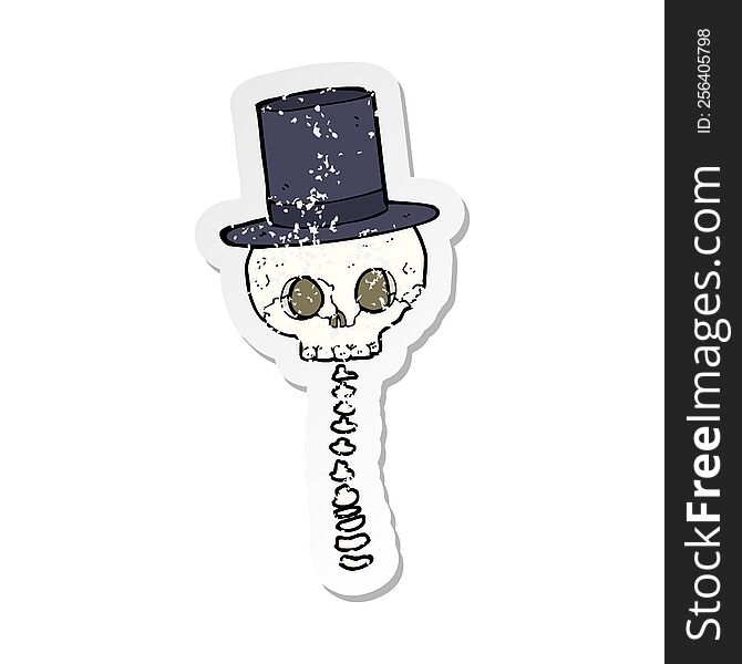 Retro Distressed Sticker Of A Cartoon Spooky Skull In Top Hat