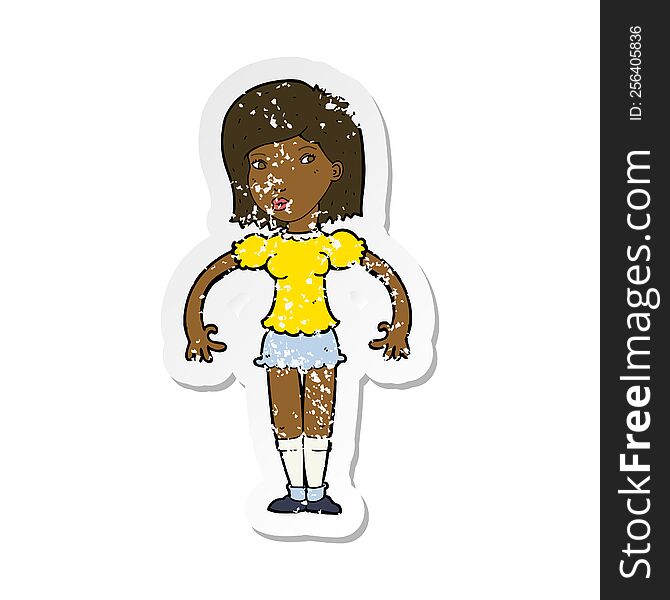 retro distressed sticker of a cartoon woman looking sideways